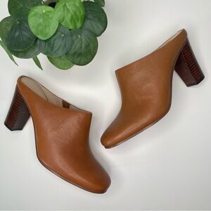 Botkier New York Sherry Leather Mule Tan Brown 9.5 Stacked Wood Low Heel Slip-on